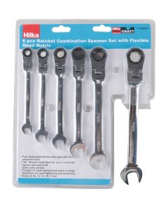 6 pce Ratchet Spanner Set with Flexible Head Metric Pro Craft
