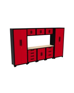 Garage Red / Black Professional 9 pce Cabinet Set